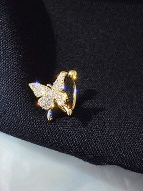 Gold Silver Butterfly Crystal Earrings Dangle Drop Ear Clip Women Cute Jewelry